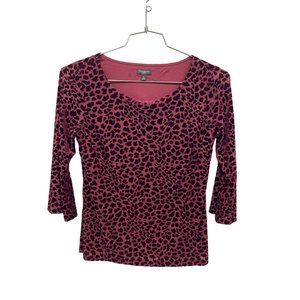 Talbots Burnout Leopard 3/4 Bell Sleeve Top Women S Petite Burgundy Animal Print